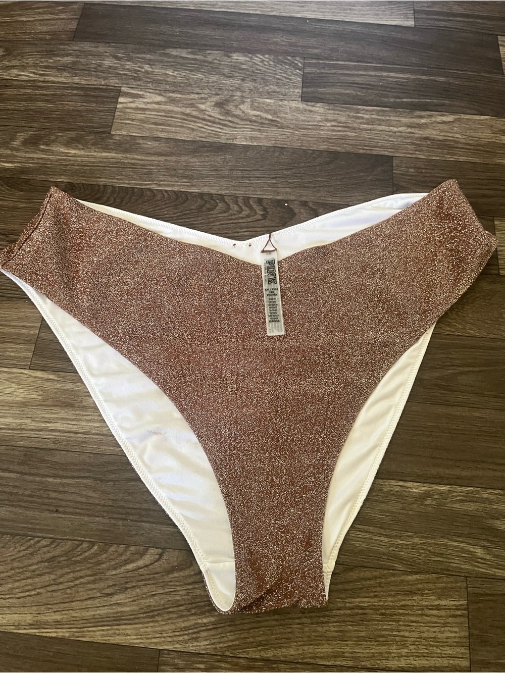 PINK Victoria's Secret Glitter High-Cut Bikini Bottom — Rose Metallic